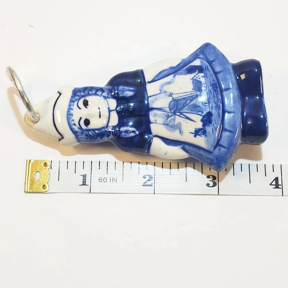 2 Delft Blue and White Holland Ceramic Christmas Tree Ornaments Holly Dutch Girl